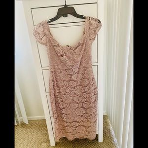 Express dusty rose/mauve lace midi dress